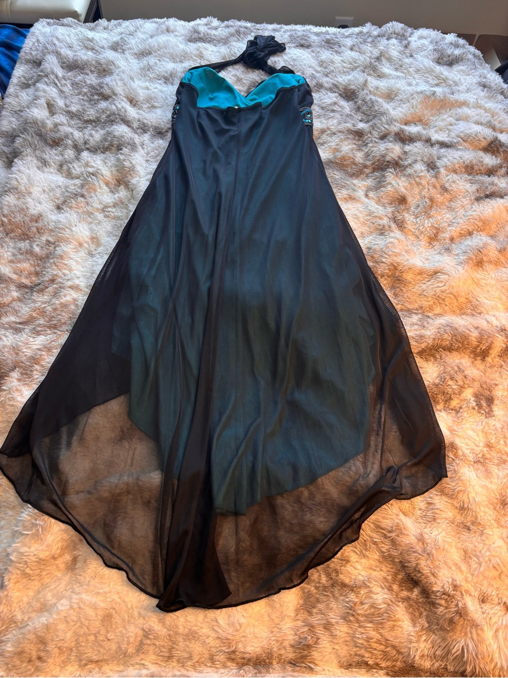 Vintage Y2K City Triangles Black Halter Prom Dress with Teal Sequins - Picture 5 of 8